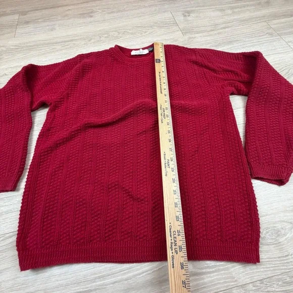 Bill Blass Menswear Vintage 90s Red Cotton Textured Knit Crewneck Sweater Mens M - Picture 3 of 6